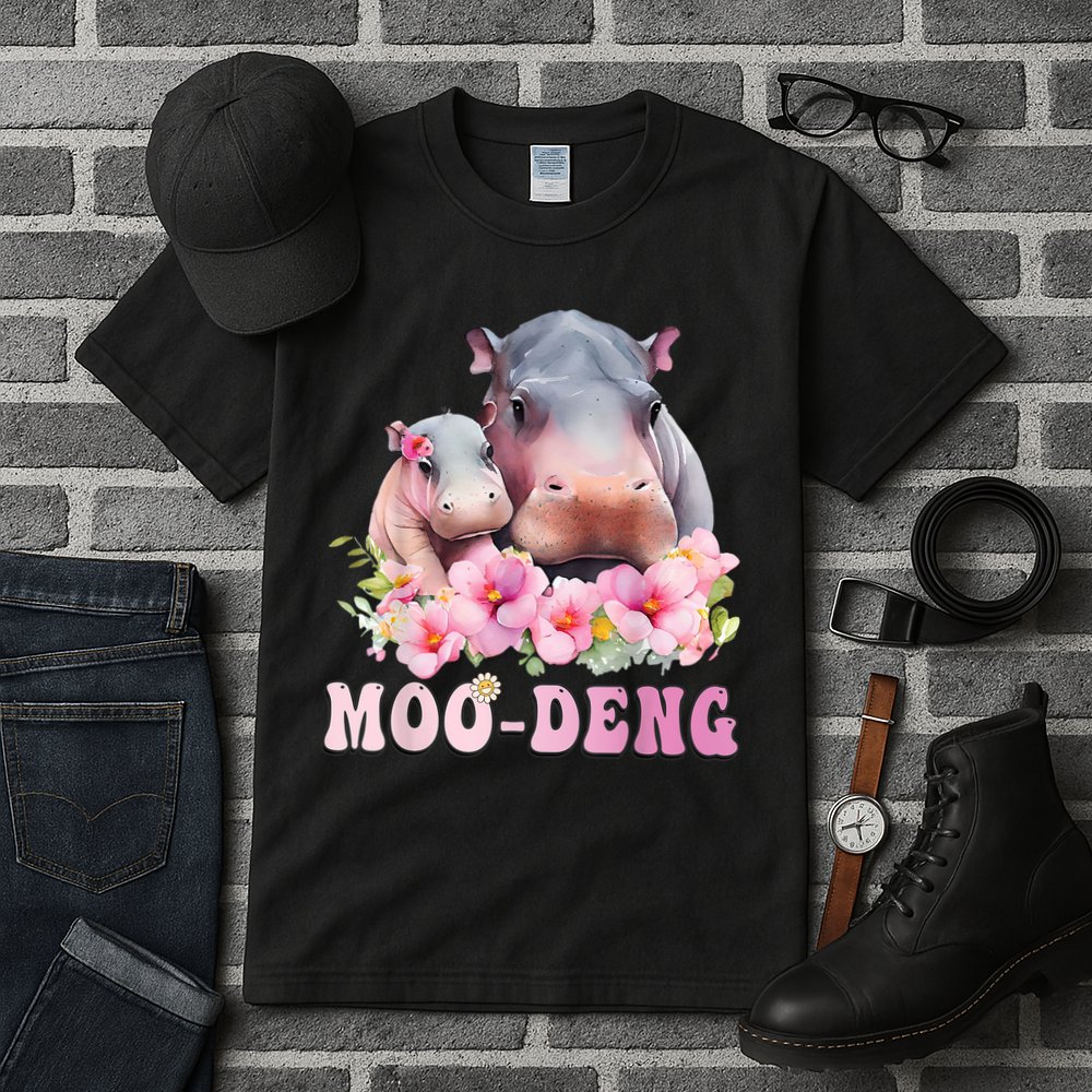 Moo Deng Floral Flower Pygmy Hippopotamus Tall T-Shirt