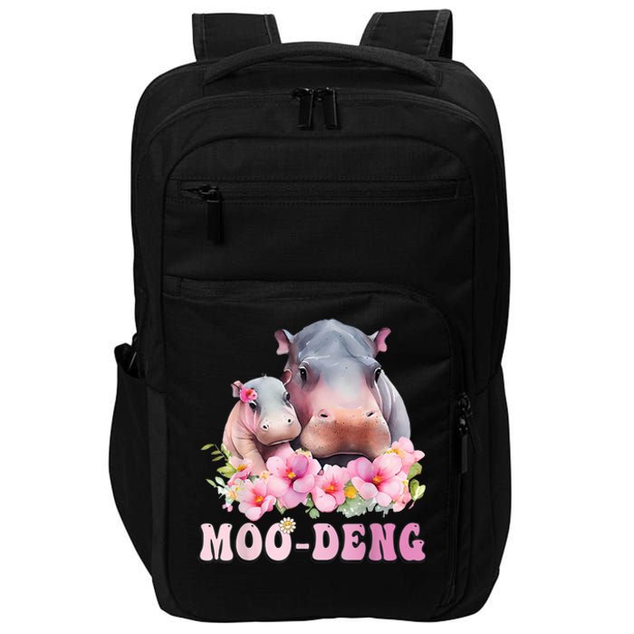 Moo Deng Floral Flower Pygmy Hippopotamus Impact Tech Backpack