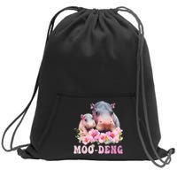 Moo Deng Floral Flower Pygmy Hippopotamus Sweatshirt Cinch Pack Bag