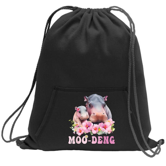 Moo Deng Floral Flower Pygmy Hippopotamus Sweatshirt Cinch Pack Bag