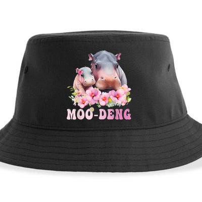 Moo Deng Floral Flower Pygmy Hippopotamus Sustainable Bucket Hat