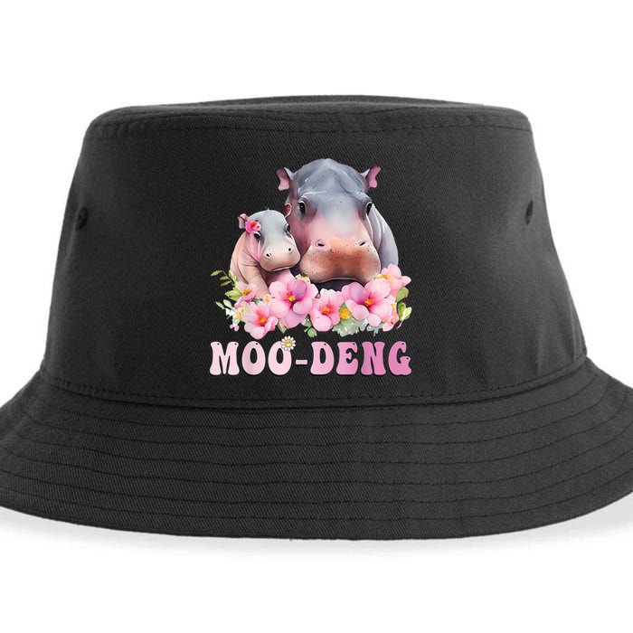 Moo Deng Floral Flower Pygmy Hippopotamus Sustainable Bucket Hat