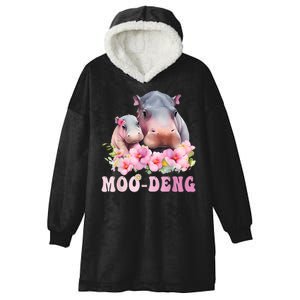 Moo Deng Floral Flower Pygmy Hippopotamus Hooded Wearable Blanket