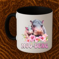 Moo Deng Floral Flower Pygmy Hippopotamus Mug