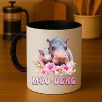 Moo Deng Floral Flower Pygmy Hippopotamus Mug