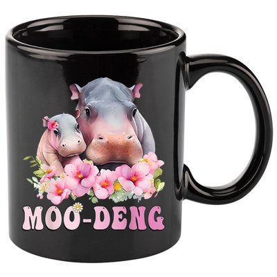 Moo Deng Floral Flower Pygmy Hippopotamus 11oz C Handle Ceramic Mug