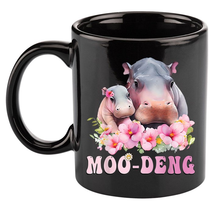 Moo Deng Floral Flower Pygmy Hippopotamus 11oz C Handle Ceramic Mug