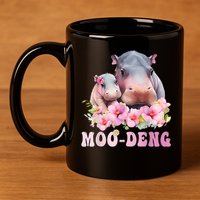 Moo Deng Floral Flower Pygmy Hippopotamus 11oz C Handle Ceramic Mug