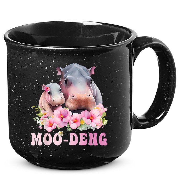 Moo Deng Floral Flower Pygmy Hippopotamus 15oz Campfire Ceramic Mug