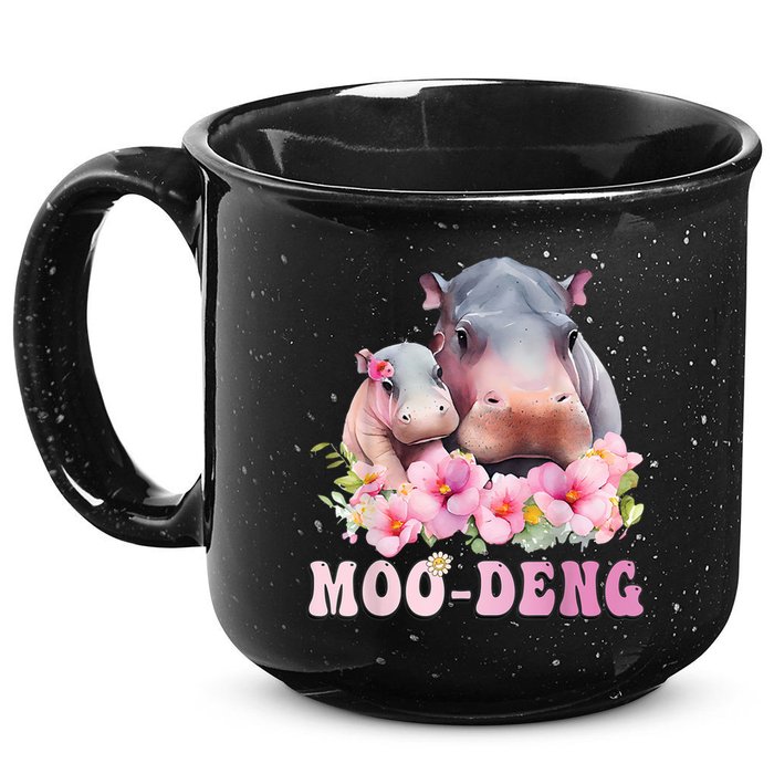 Moo Deng Floral Flower Pygmy Hippopotamus 15oz Campfire Ceramic Mug