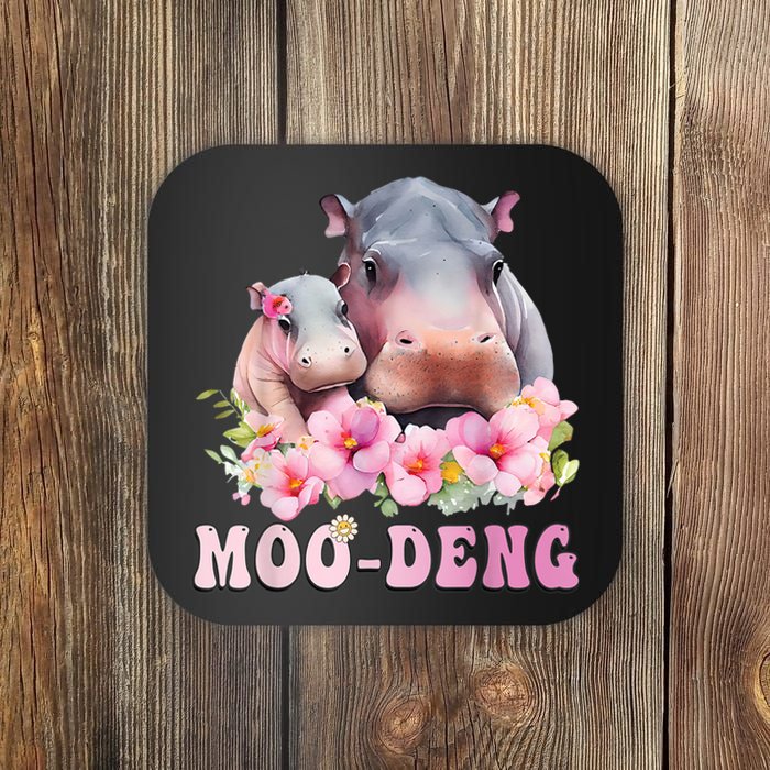 Moo Deng Floral Flower Pygmy Hippopotamus Coaster