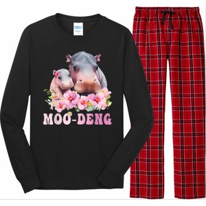 Moo Deng Floral Flower Pygmy Hippopotamus Long Sleeve Pajama Set