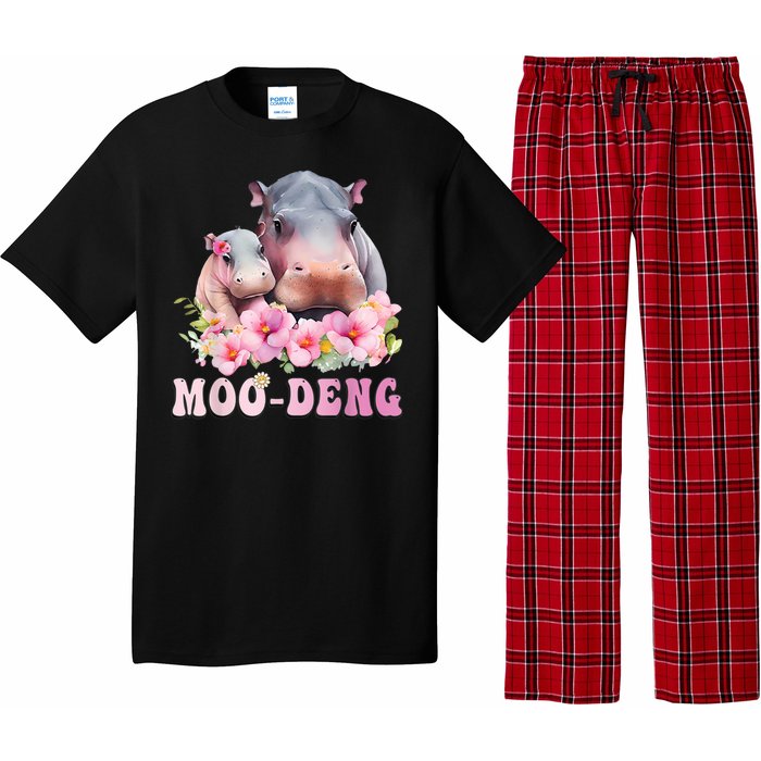 Moo Deng Floral Flower Pygmy Hippopotamus Pajama Set