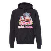 Moo Deng Floral Flower Pygmy Hippopotamus Premium Hoodie