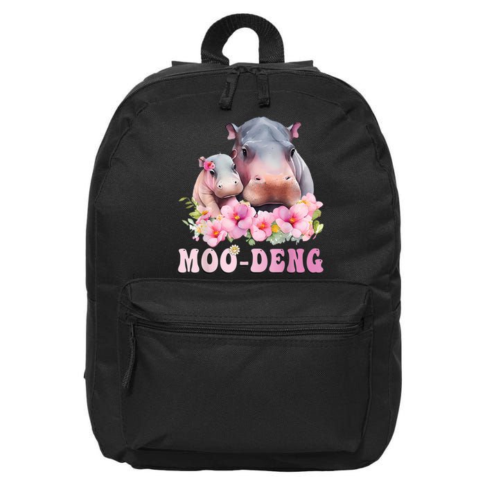 Moo Deng Floral Flower Pygmy Hippopotamus 16 in Basic Backpack