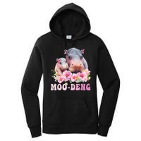 Moo Deng Floral Flower Pygmy Hippopotamus Women's Pullover Hoodie