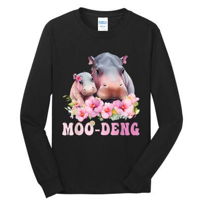 Moo Deng Floral Flower Pygmy Hippopotamus Tall Long Sleeve T-Shirt