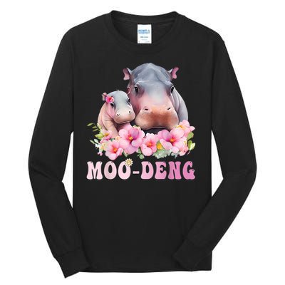 Moo Deng Floral Flower Pygmy Hippopotamus Tall Long Sleeve T-Shirt