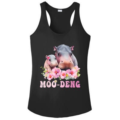 Moo Deng Floral Flower Pygmy Hippopotamus Ladies PosiCharge Competitor Racerback Tank