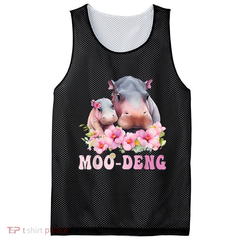 Moo Deng Floral Flower Pygmy Hippopotamus Mesh Reversible Basketball Jersey Tank