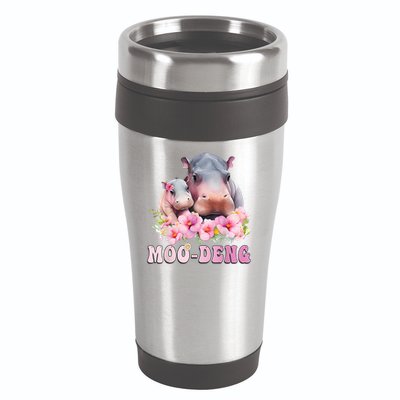 Moo Deng Floral Flower Pygmy Hippopotamus 16oz Travel Tumbler