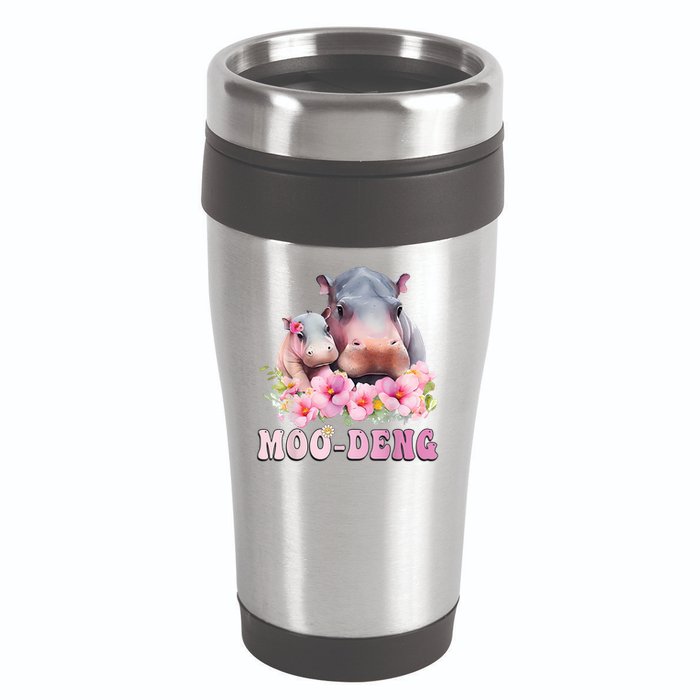 Moo Deng Floral Flower Pygmy Hippopotamus 16oz Travel Tumbler