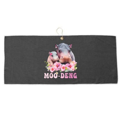 Moo Deng Floral Flower Pygmy Hippopotamus Large Microfiber Waffle Golf Towel