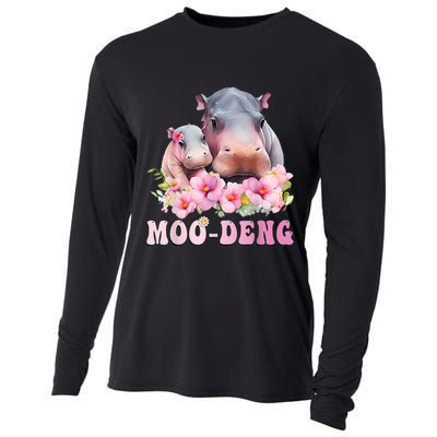 Moo Deng Floral Flower Pygmy Hippopotamus Cooling Performance Long Sleeve Crew
