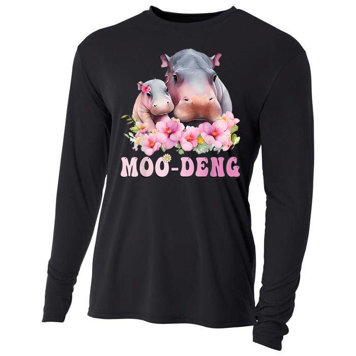 Moo Deng Floral Flower Pygmy Hippopotamus Cooling Performance Long Sleeve Crew