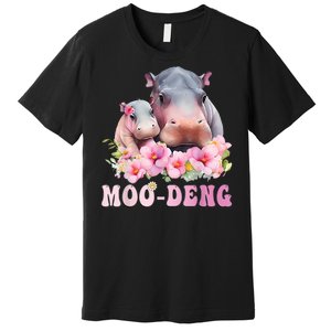 Moo Deng Floral Flower Pygmy Hippopotamus Premium T-Shirt