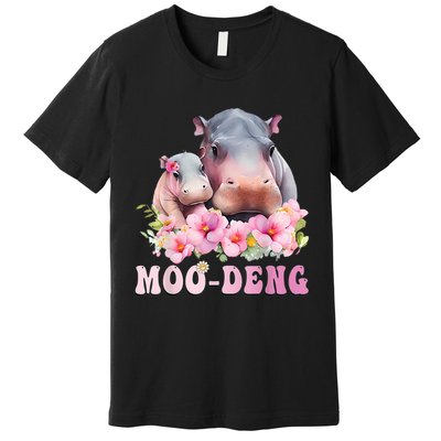 Moo Deng Floral Flower Pygmy Hippopotamus Premium T-Shirt