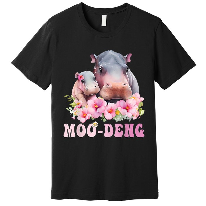 Moo Deng Floral Flower Pygmy Hippopotamus Premium T-Shirt