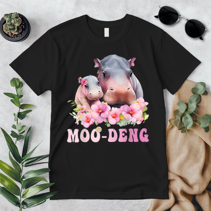 Moo Deng Floral Flower Pygmy Hippopotamus Premium T-Shirt