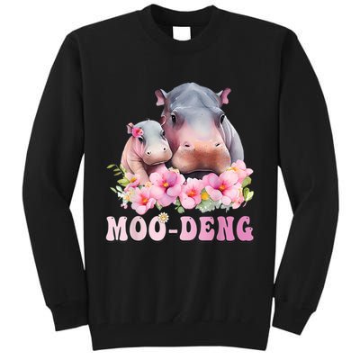 Moo Deng Floral Flower Pygmy Hippopotamus Tall Sweatshirt