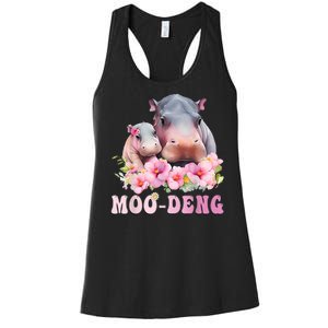 Moo Deng Floral Flower Pygmy Hippopotamus Women's Racerback Tank