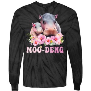 Moo Deng Floral Flower Pygmy Hippopotamus Tie-Dye Long Sleeve Shirt