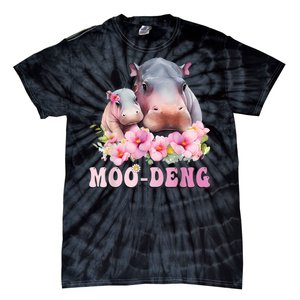 Moo Deng Floral Flower Pygmy Hippopotamus Tie-Dye T-Shirt