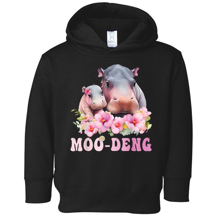 Moo Deng Floral Flower Pygmy Hippopotamus Toddler Hoodie