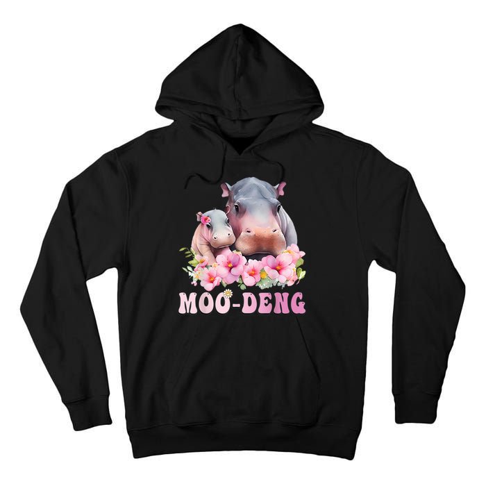 Moo Deng Floral Flower Pygmy Hippopotamus Tall Hoodie