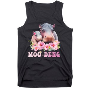 Moo Deng Floral Flower Pygmy Hippopotamus Tank Top