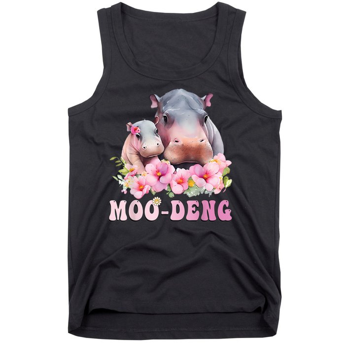 Moo Deng Floral Flower Pygmy Hippopotamus Tank Top