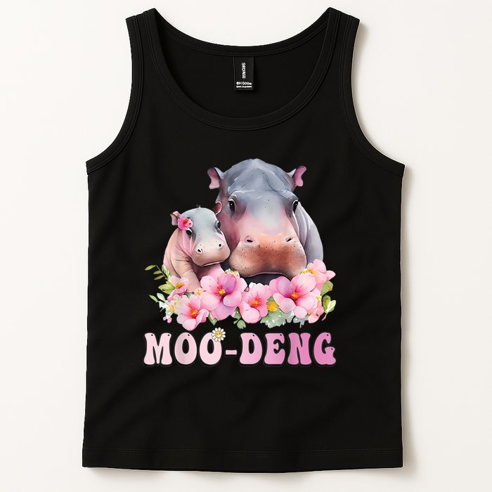 Moo Deng Floral Flower Pygmy Hippopotamus Tank Top
