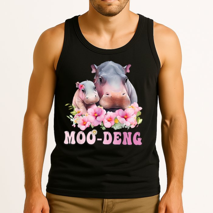 Moo Deng Floral Flower Pygmy Hippopotamus Tank Top