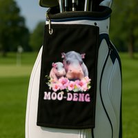 Moo Deng Floral Flower Pygmy Hippopotamus Golf Towel