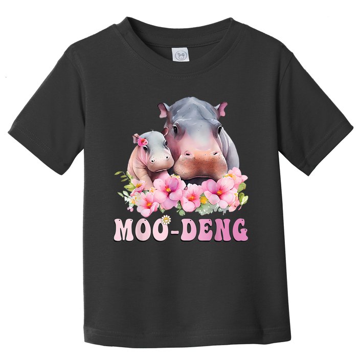 Moo Deng Floral Flower Pygmy Hippopotamus Toddler T-Shirt