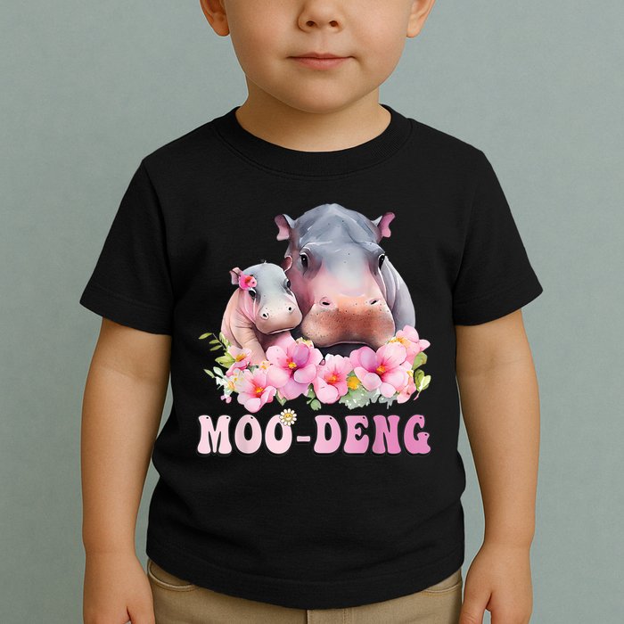 Moo Deng Floral Flower Pygmy Hippopotamus Toddler T-Shirt