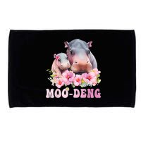 Moo Deng Floral Flower Pygmy Hippopotamus Microfiber Hand Towel