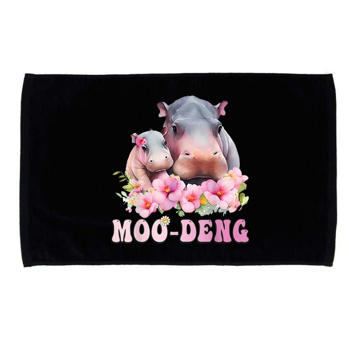 Moo Deng Floral Flower Pygmy Hippopotamus Microfiber Hand Towel