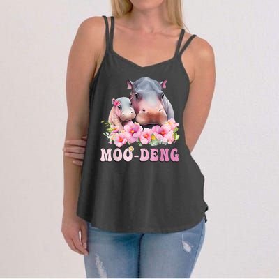 Moo Deng Floral Flower Pygmy Hippopotamus Women's Strappy Tank