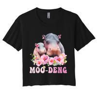 Moo Deng Floral Flower Pygmy Hippopotamus Crop Top